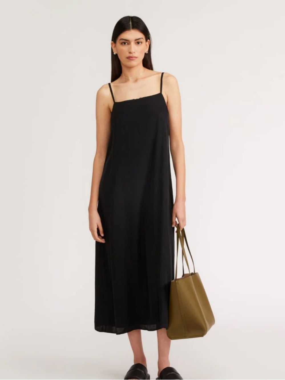Everlane Black Slip Midi/Maxi 10 spaghetti straps lined square neck satin Dress